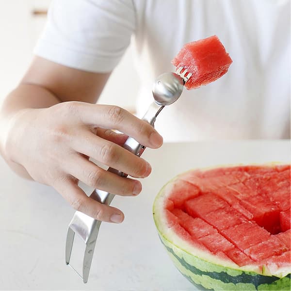 1/2/3 stk. Vannmelonkutter Rustfritt stål Melon Baller Gaffel Kutter Enkel Kutting Multifunksjonelt Fruktverktøy for Mango Pære Kjøkkenredskap 2pcs