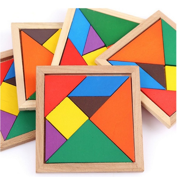 Farverige Varierede DIY Intellektuelle Puslespil Tangram Blok Trælegetøj