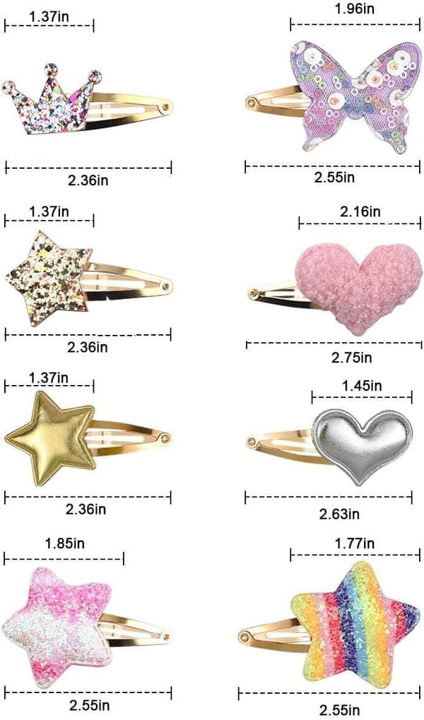 Hårklämmor för flickor, Gingbiss 16 stycken Stjärna/Krona/Hjärta/Fjäril