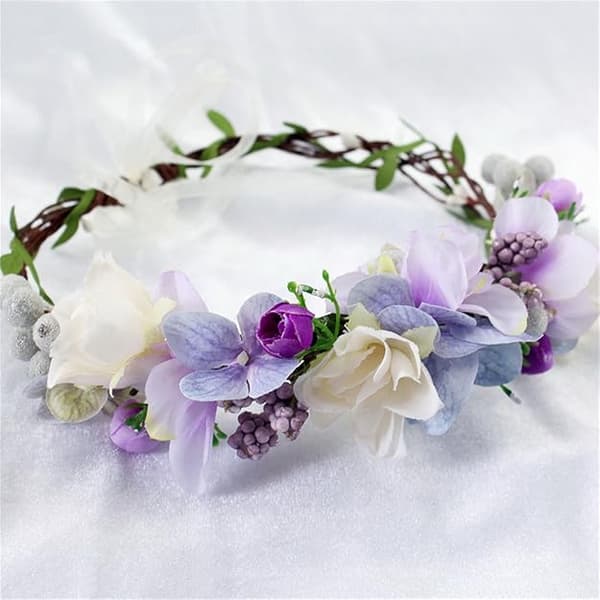 Bohemisk Stil Krans Huvudbonad Lila Blomma Girlang för Bröllop