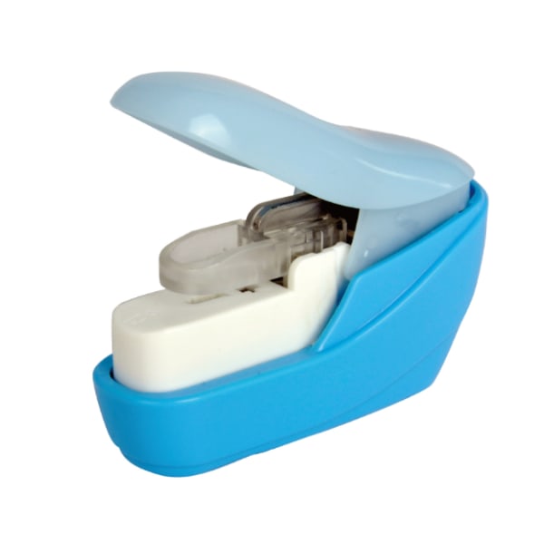 Blå Mini Safe häftlös handhållen häftapparat 4 ark Kapacitet Sta