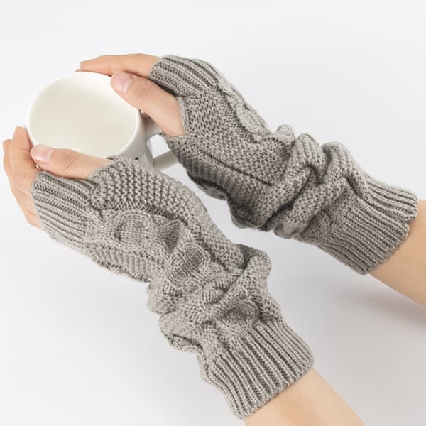 ##/Stickade Vantar Fingerlösa Armvärmare Tumhål Elastiska Vantar##/