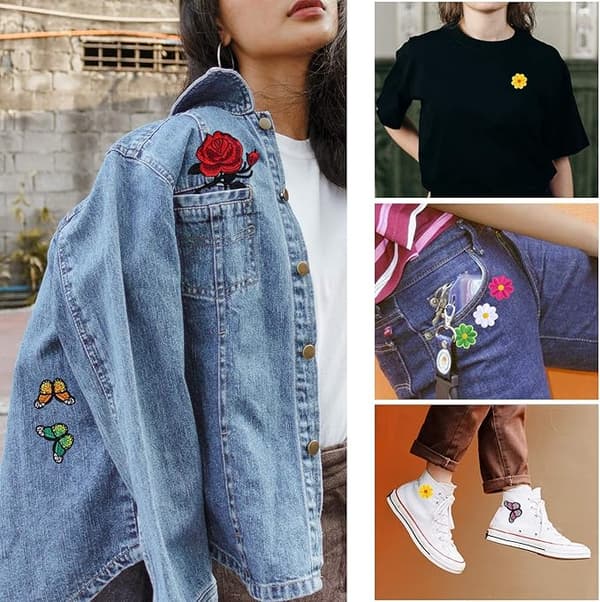 16 stycken blommiga broderade strykjärnslappar, fjärilsbroderi S