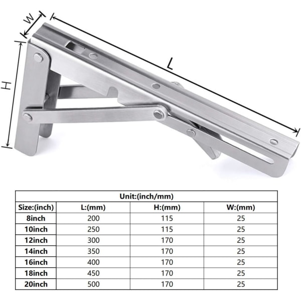250mm Foldbarbrakett, Foldbarbrakett i Rustfritt Stål, Veggmontert
