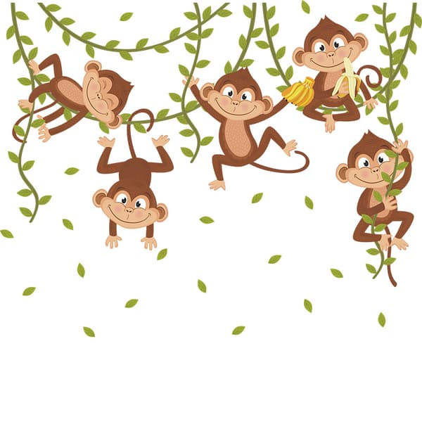 Eläinten seinätarra Jungle Monkeys seinätarra Apinat köynnöksessä