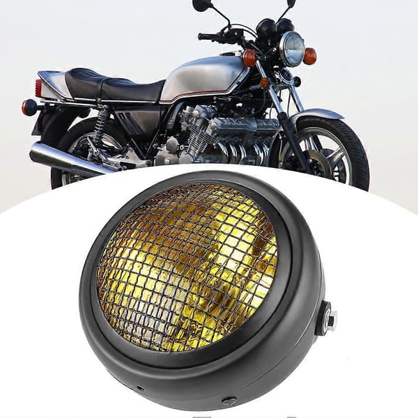 7in 55W Motorcykel Grill Forlygte Retro Stil Halogen Forlygte Høj Lysstyrke Gul Linse