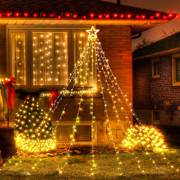 317 LED Julelys Girlande, Diameter 32cm Stjernelys Gardin