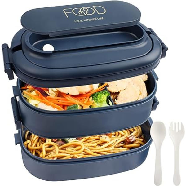 2-lags Madkasse: 1550ml Bento Box med 3-rum og bestik