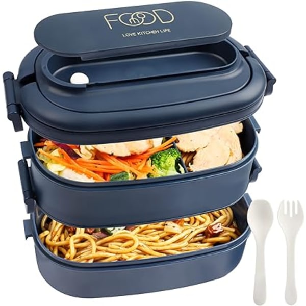 2-lags matboks: 1550 ml Bentoboks med 3 rom og bestikk