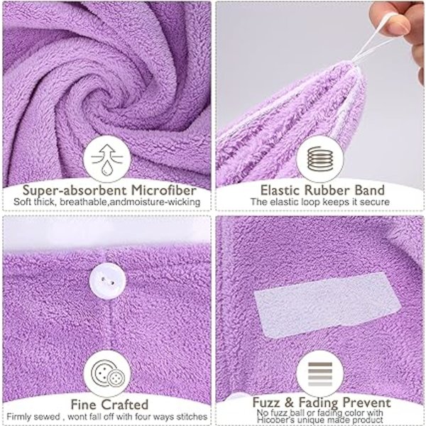 3-pack (Lila) Mikrofiber Hårhandduk Wrap Superabsorberande