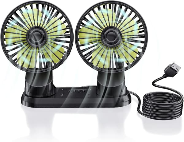 12V Dobbelthodet Bilvifte, Bærbar USB Bilvifte, 360 Graders Rotasjon