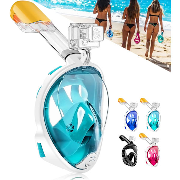 Snorkelmaske 180° Fuldt Ansigt, Dykkermaske Fri Åndedrætsdesign An