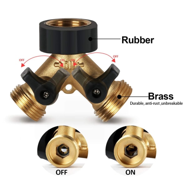 2-vejs Messing Vandhane Have Slange Splitter Manifold, 3/4\" Vandhane Y Splitt