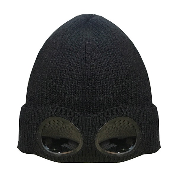 ##/Knitted cap with goggles Black Black##/