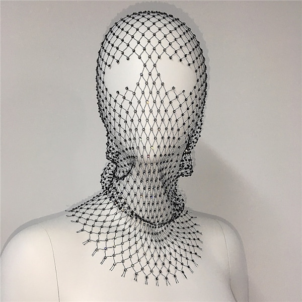 Glittrande Kristall Ansiktsvälar Mesh Rhinestone Huvudöverdrag Kedja Hål