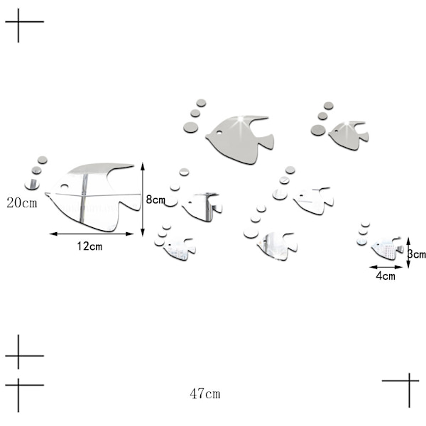 8 stk. 3D Tropiske Fisk Spejl Effekt Vægstickers Fashionabl