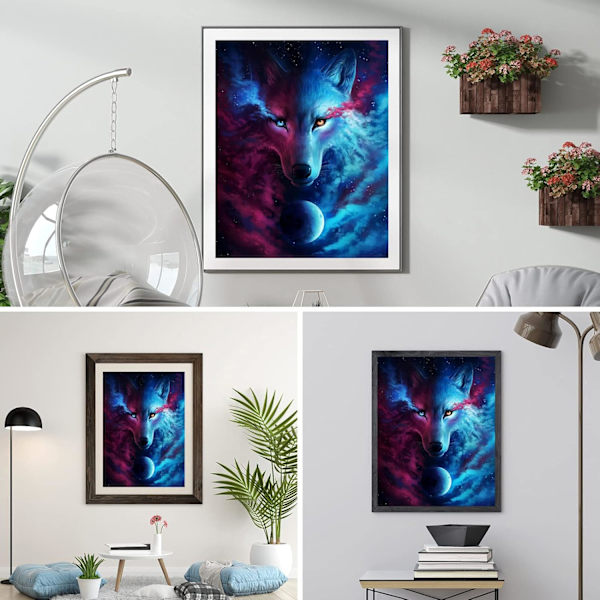 ##/5D diamantmålning-DIY-30x40cm-Ensam varg med tvåfärgade ögon##/