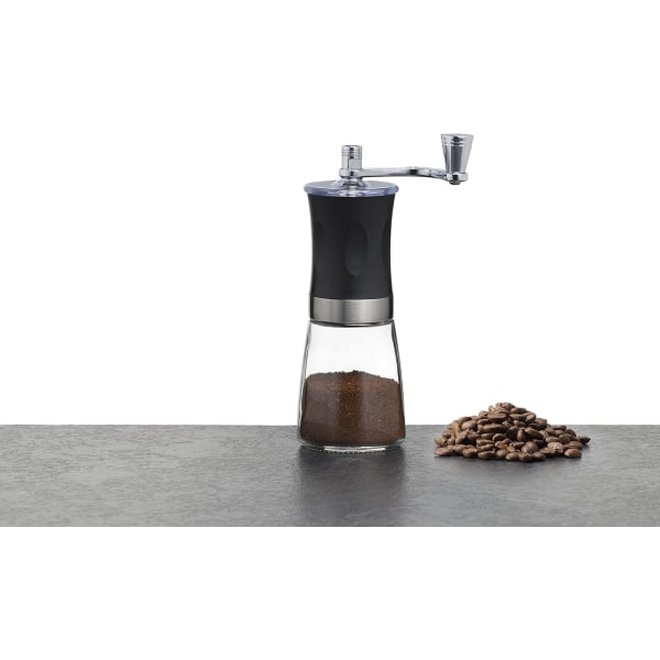 Håndkvern for kaffe, rustfritt stål, sølv/transparent