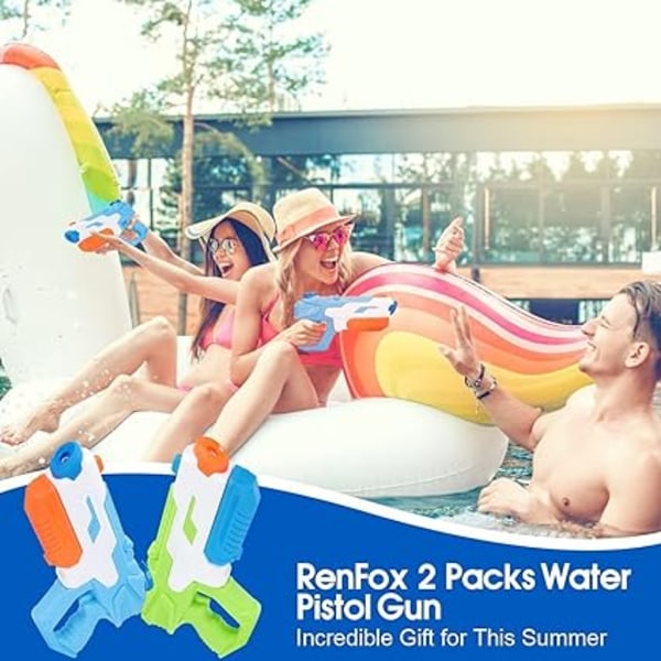 2-pak Vannpistol (500ml Blå & Grønn), Rekkevidde 10-11 Meter, Stor