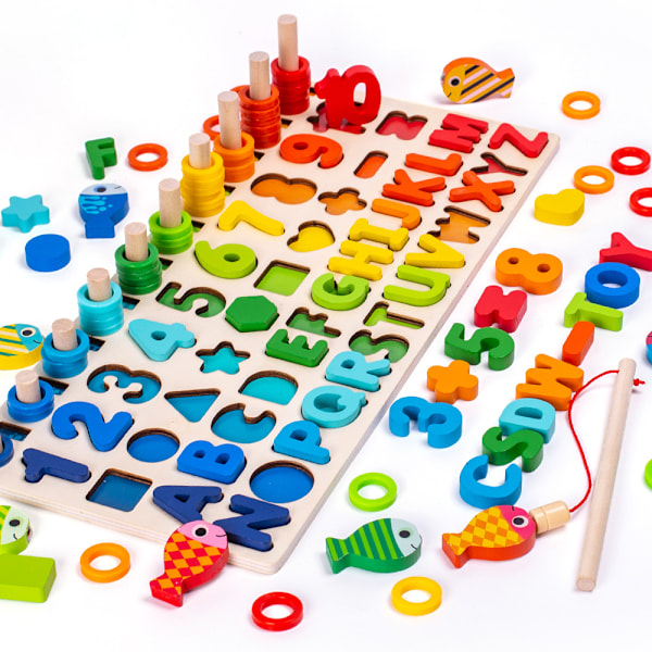 Træ Montessori Puslespil Legetøj 6 i 1 (18*40*7.5cm), Læringsleg