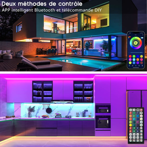 LED-stripe 20m, LED-soverom Bluetooth, LED-stripe styrt av app