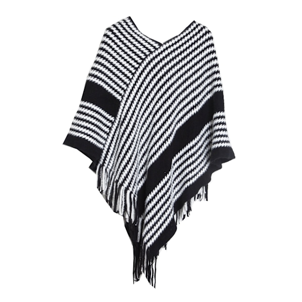 Vinter flagermus sweater sort stribet strikket sjal 70x70cm