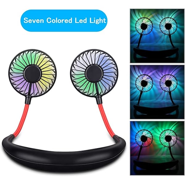 ##/(svart+rød)  Halsvifte  Bærbar USB-oppladbar LED-vifte Hodetelefon Design Håndfri Personlig##/
