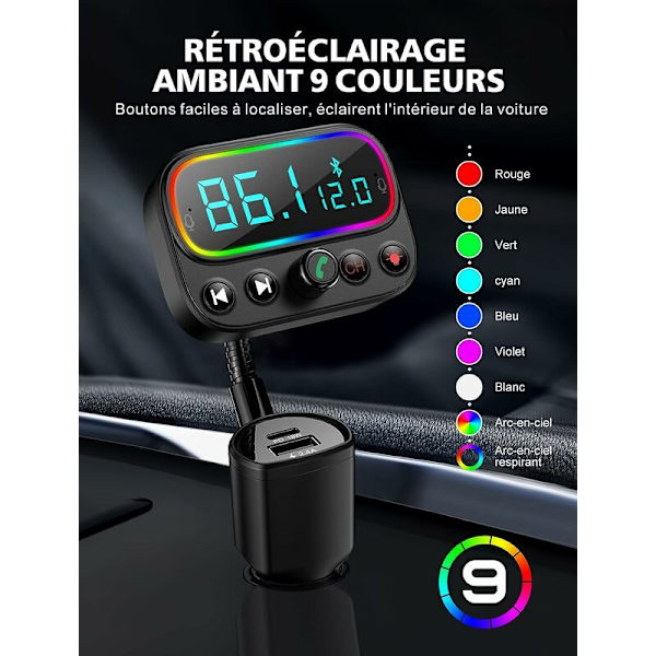 Bil Bluetooth, Rask USB C 18W Bluetooth 5.0 FM-sender med 9