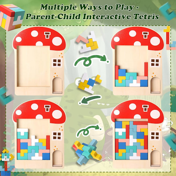 Træ Tetris Puslespil til Børn (Svampe), 3D Puslespil Montessori Legetøj