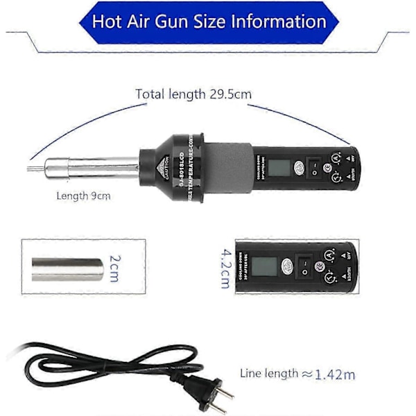 200W mini varmluftpistol med digitalt display, termostat