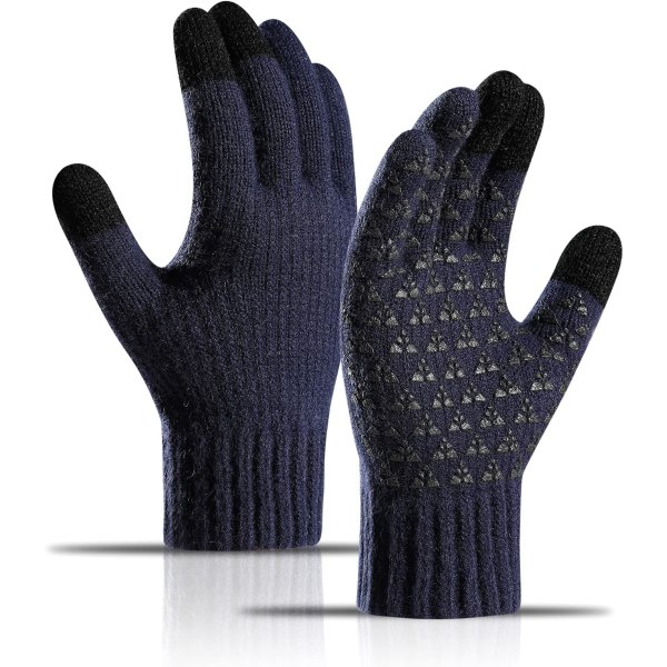 1 Par Kongeblå Varme Strikket Vinterhandsker, Anti-Slip Touchscreen G