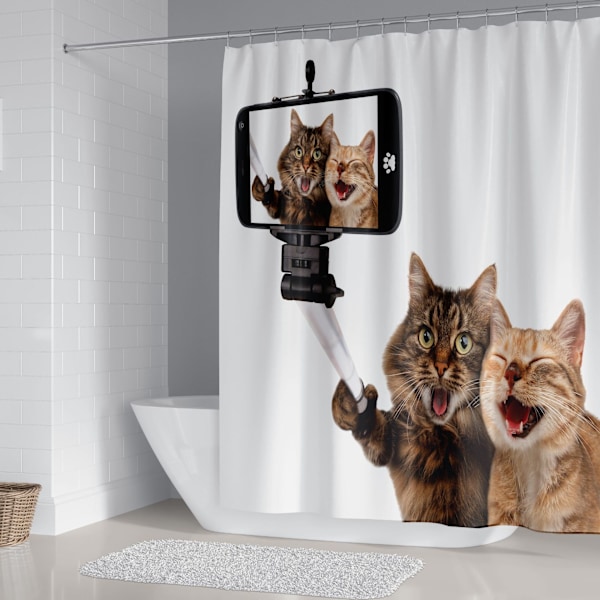 Sødt Kat Selfie Polyester Bruseforhæng - 180*180CM