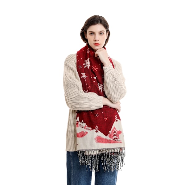 Röd Jul Varm Damfransscarf (183 x 67 cm)