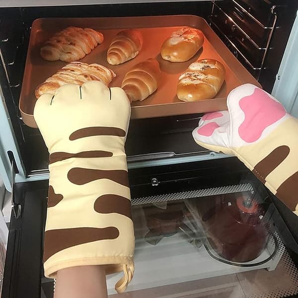 Värmeisolerande handskar med kattklo (gula), ugnsvantar, kattklo