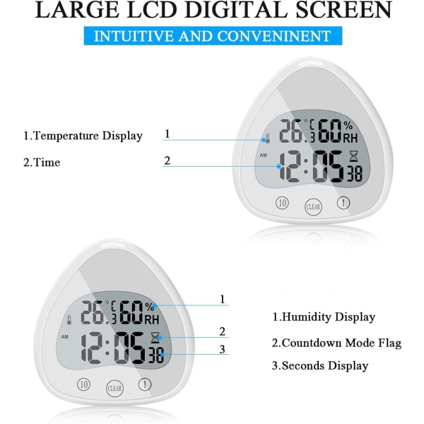 Baderomsklokke, LCD digital vekkerklokke med vanntett berøringssko