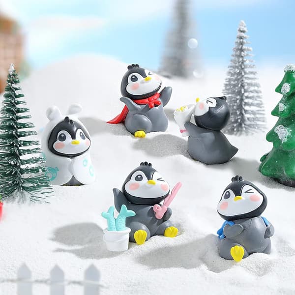6 st Penguins Tårta Topper, Miniatyr Penguins Figurer Leksaker