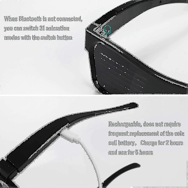 LED-glasögon med Bluetooth-app, ansluten LED-display, smarta glasögon, DIY, funky glasögon