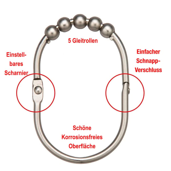 ##/Duschdraperiringar 12 extra stora duschdraperiringar i rostfritt stål, nickelutseende, 2 lb. depot, borstad nickel##/