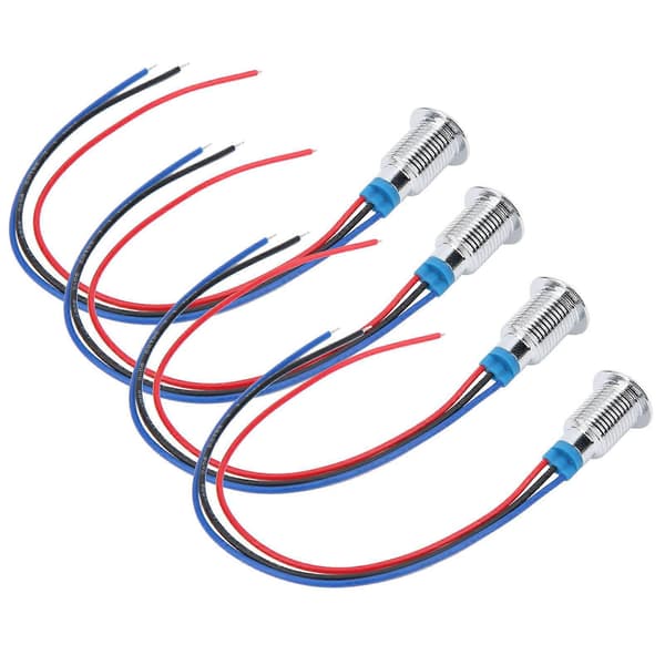 4 Sett Ferdigkablede Runde LED-er Metall Vanntett 2-Farget Indikator Felles Katode 10mm 12-24V (Rød og Blå)