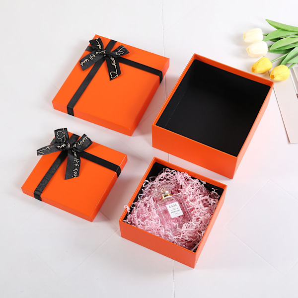 ##/Smuk Dig Orange Kraft Gaveæske 2 stk. - Tom gaveæske 14*12*5.5cm - Nem at samle gaveæske til fester fødselsdage bryllupper begivenheder.##/