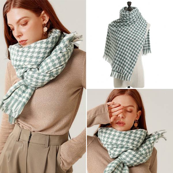 Grön Tusentals Fågelmönster Sjal Kvinnor Vinter Rutig Cashmere Liknande