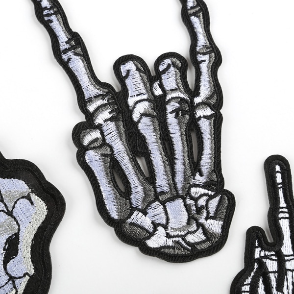 /#/5PCS Skull Middle Finger Skeleton Ghost Broderad Patch Stryk på Sy på Patch Punk rock rebellion indomitable/#/