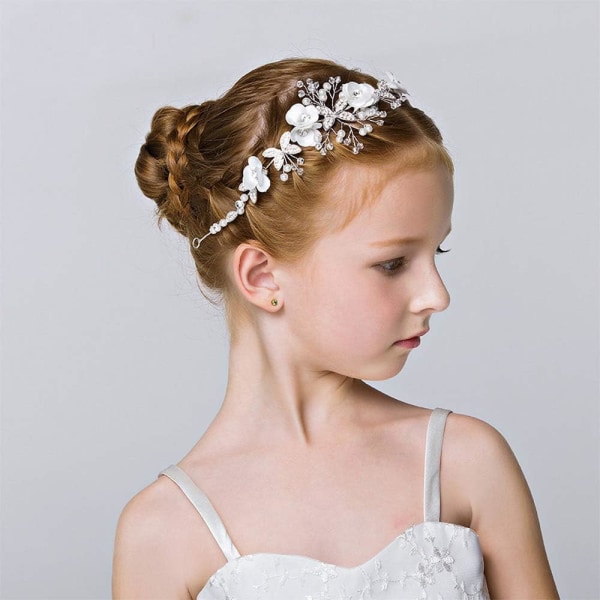 White Flower Headpiece Pearl Hair Dress Crystal Brudbröllop H