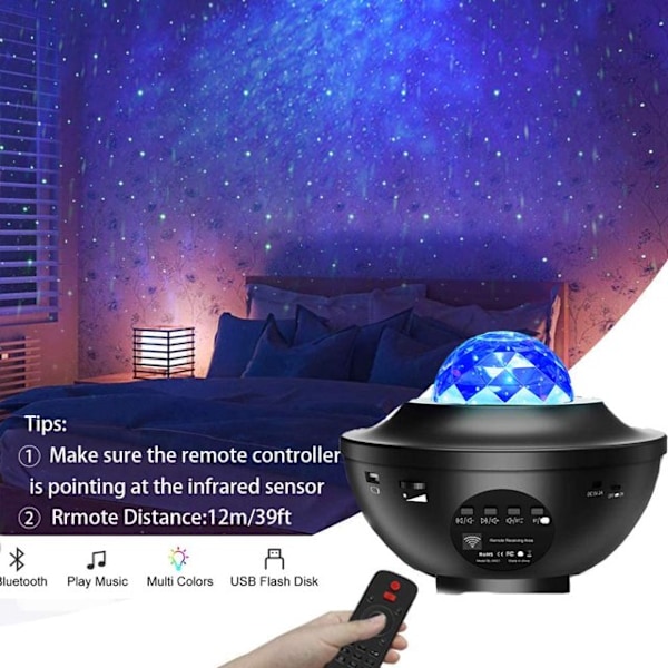 Stjernehimmelprojektorlampe, USB vannmønster LED nattlys