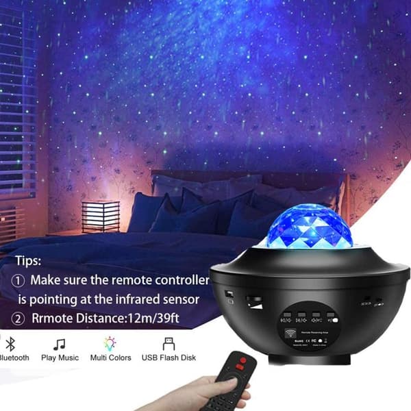 Stjerneklar himmel projektorlampe, USB vandmønster LED natlampe