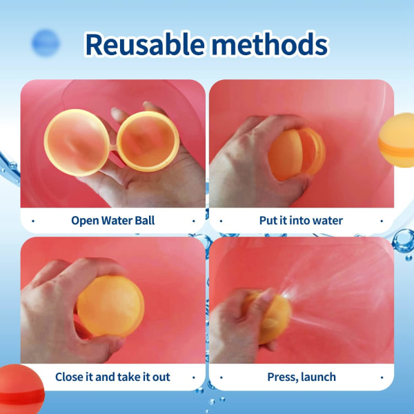 20 återanvändbara vattenballonger (slumpmässiga färger), vattenboll för snabbfyllning