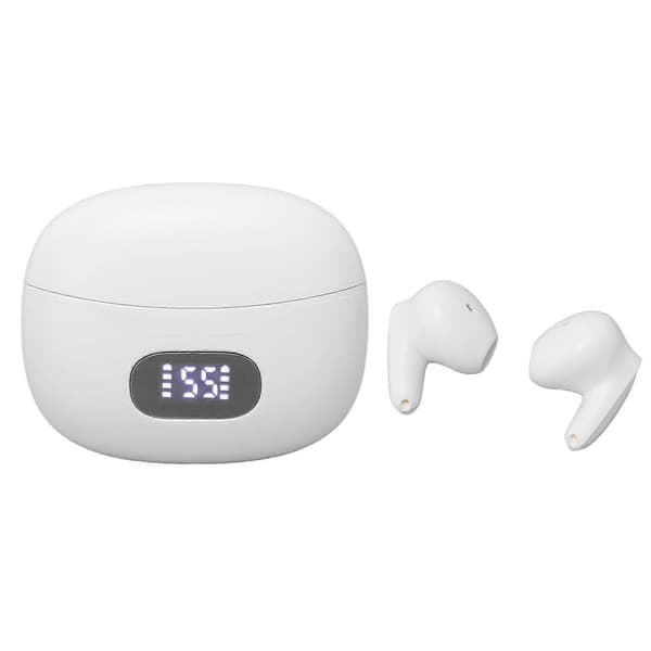 Bluetooth-ørepropper Multifunksjon HiFi Stereo Lyd Støyreduksjon Trådløse Sportsøretelefoner med LED Digital Display Hvit