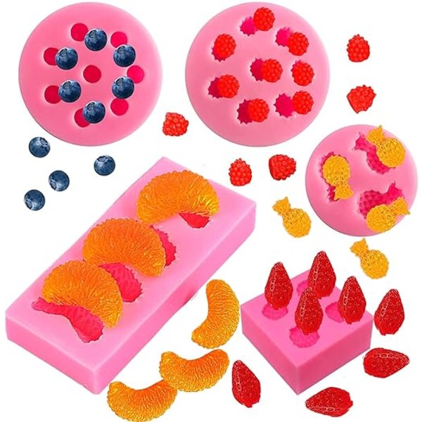5 stk Frugt Silikonform Fondant Frugtformet Geleform, 3D Mini