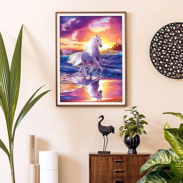 ##/30x40cm 5D DIY Diamantmålning Set - Vit Häst som Springer##/