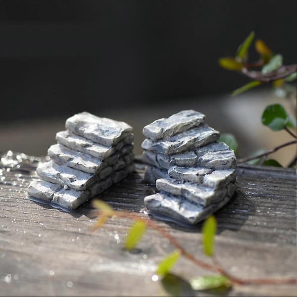 2/4 stk. Resin Hest Skildpadde Vindmølle Miniature Dukkehus Ornament Haveindretning D (2pcs stone step)